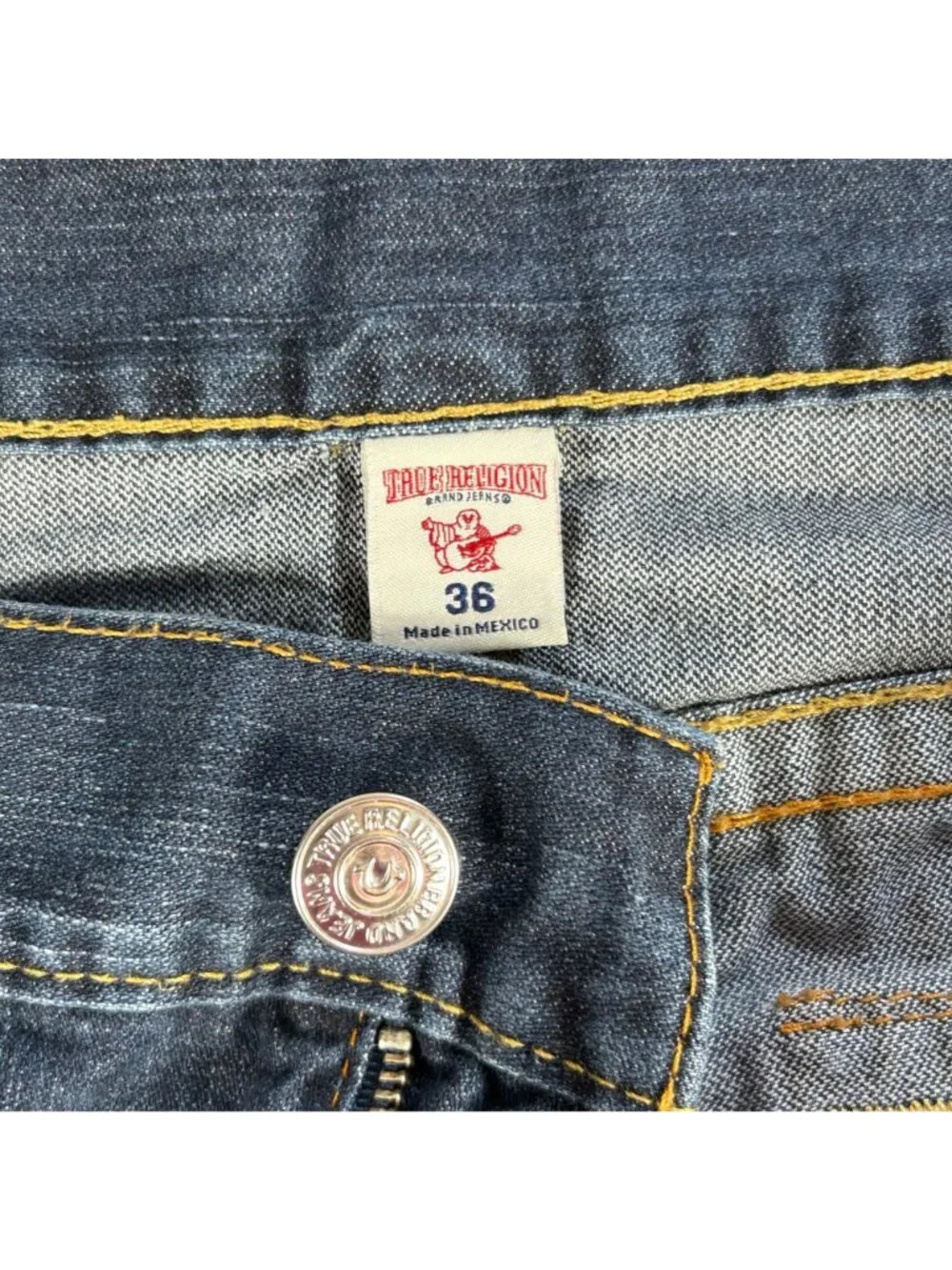 True Religion Slim Straight Jeans Mens 36 Dark Wash Premium Denim Blue Lagoon